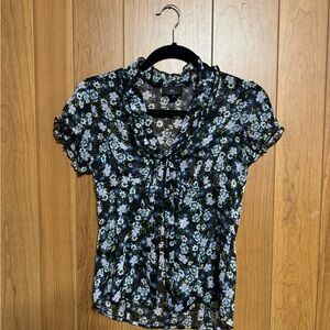 Byer California Black and Blue Floral Blouse